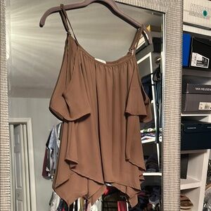 Sienna Sky Brown Asymmetrical Ruffled Blouse
